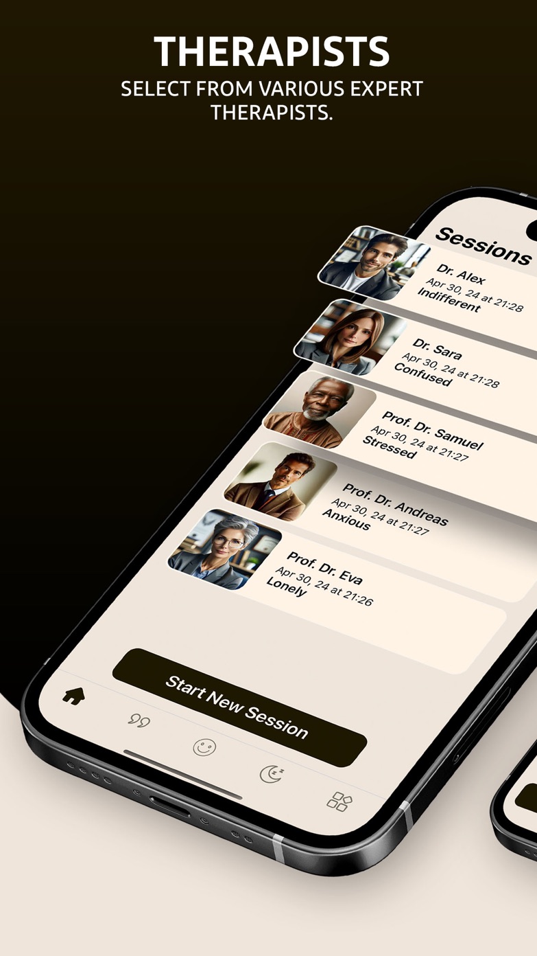 Therapify sessions list showing several therapists to choose from