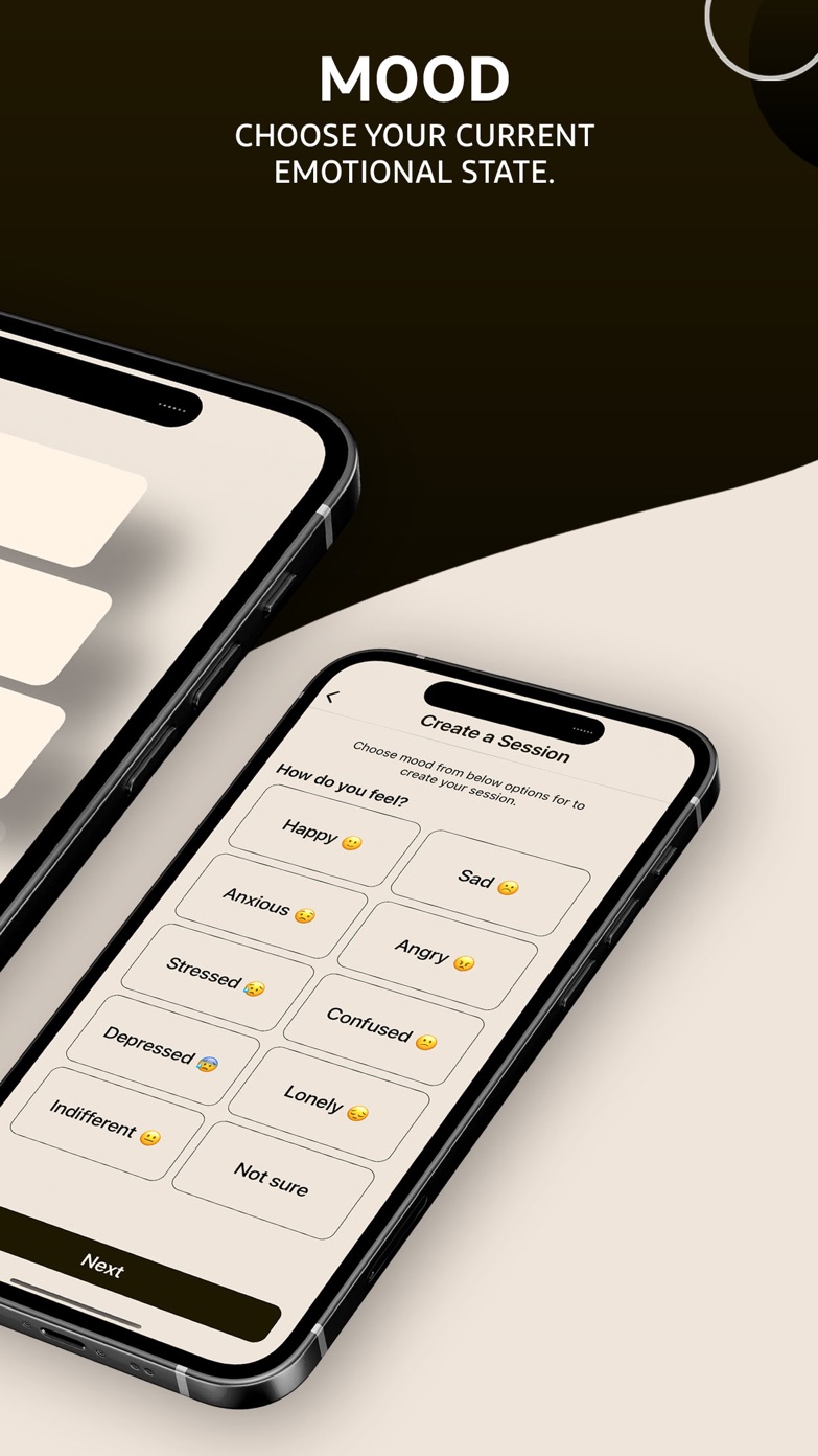 Create a session screen asking how you feel, with mood options