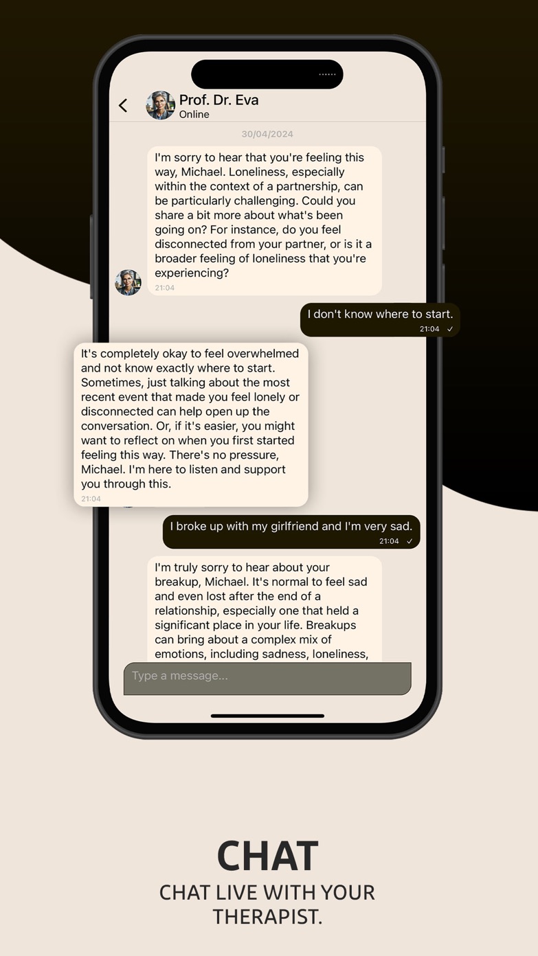 Therapify chat: the therapist replies with care to a message about a breakup